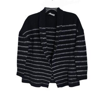 Vince Womens Black Striped Cardigan‎ Wool Blend Long Sleeve Open Front Size L